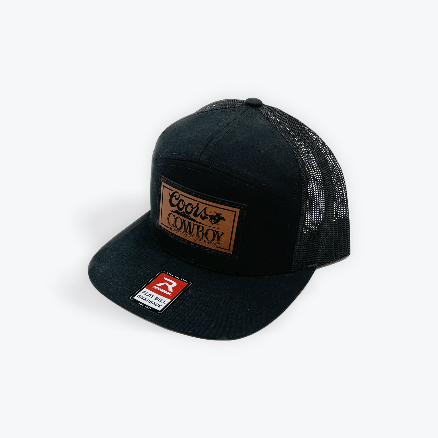 RXB Ride Cowboy Leather Patch Cap Black_Black 7 Panel