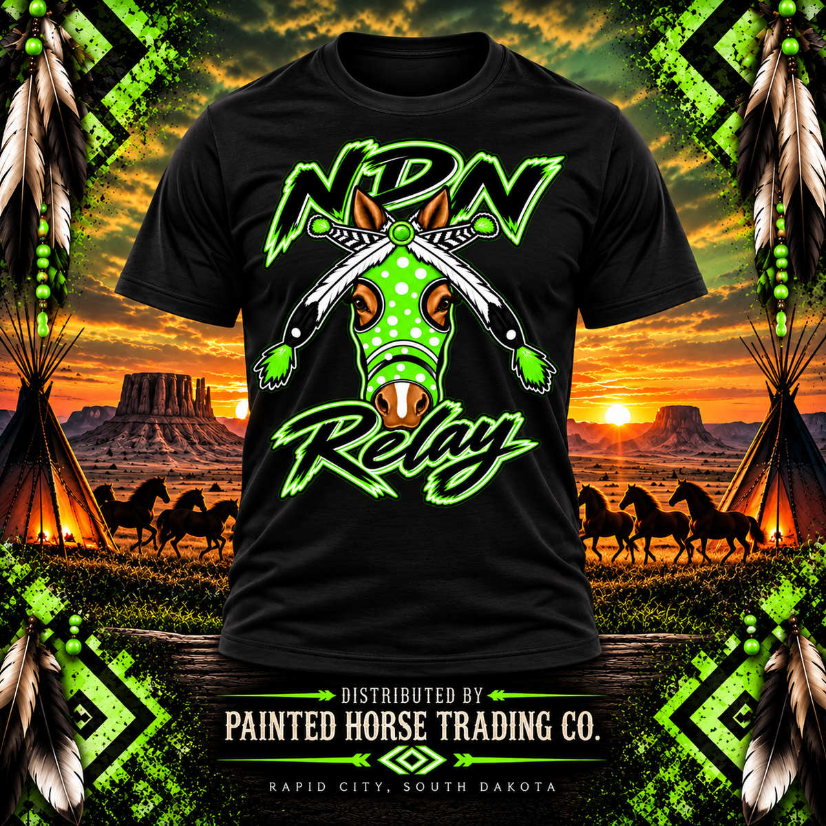 NDN Relay Masked Horse (Green, Black & White)