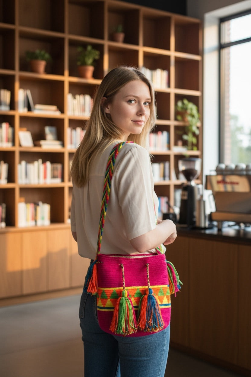 Wayuu' Pink Geo Hand Bag (Medium)