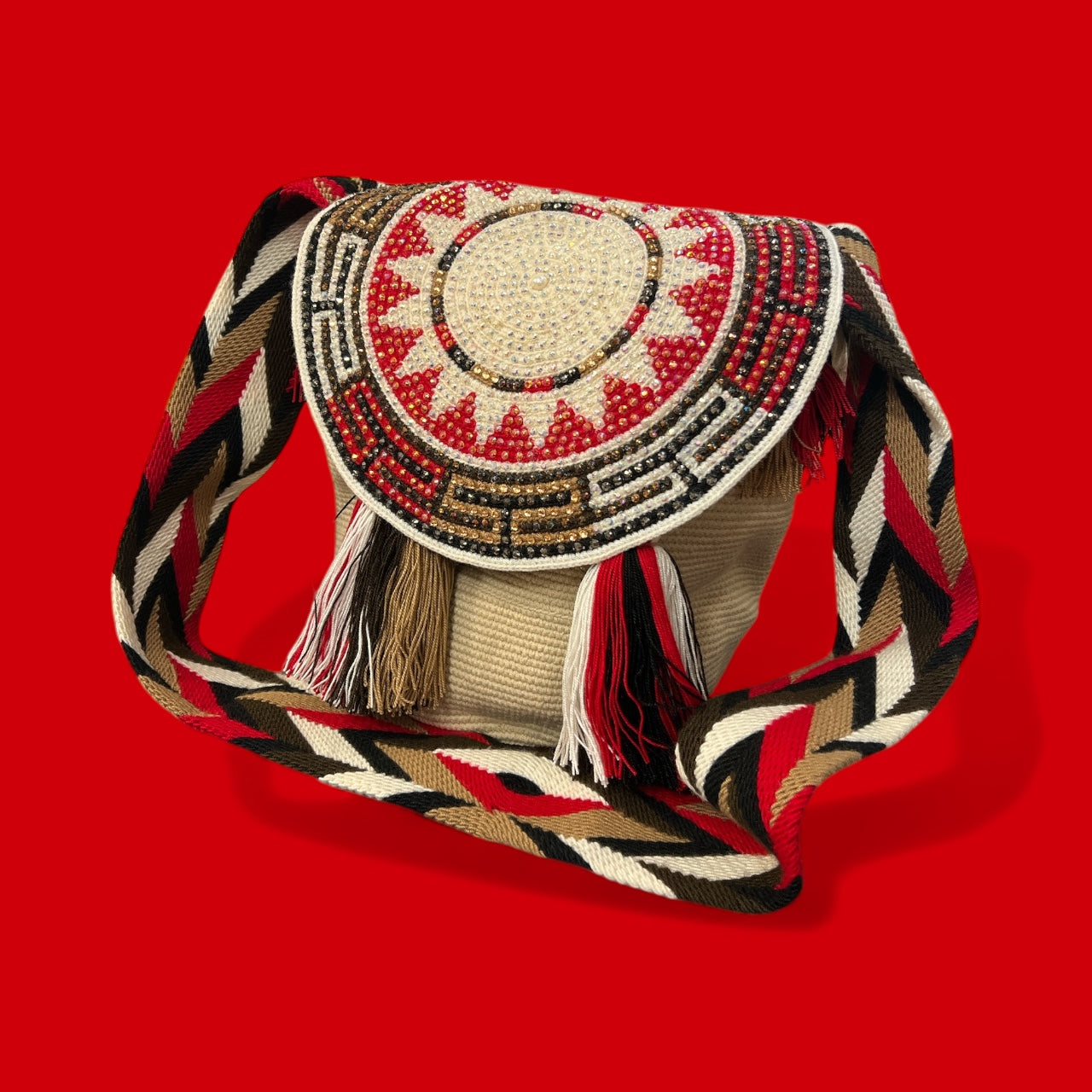 Wayuu' Red & Cream Sun Dial Over Lap (Medium)