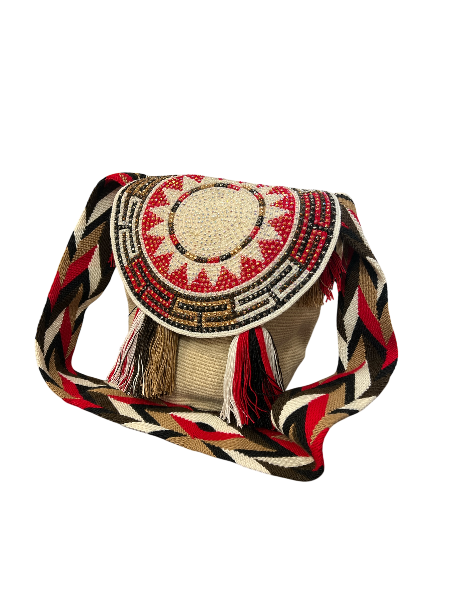 Wayuu' Red & Cream Sun Dial Over Lap (Medium)