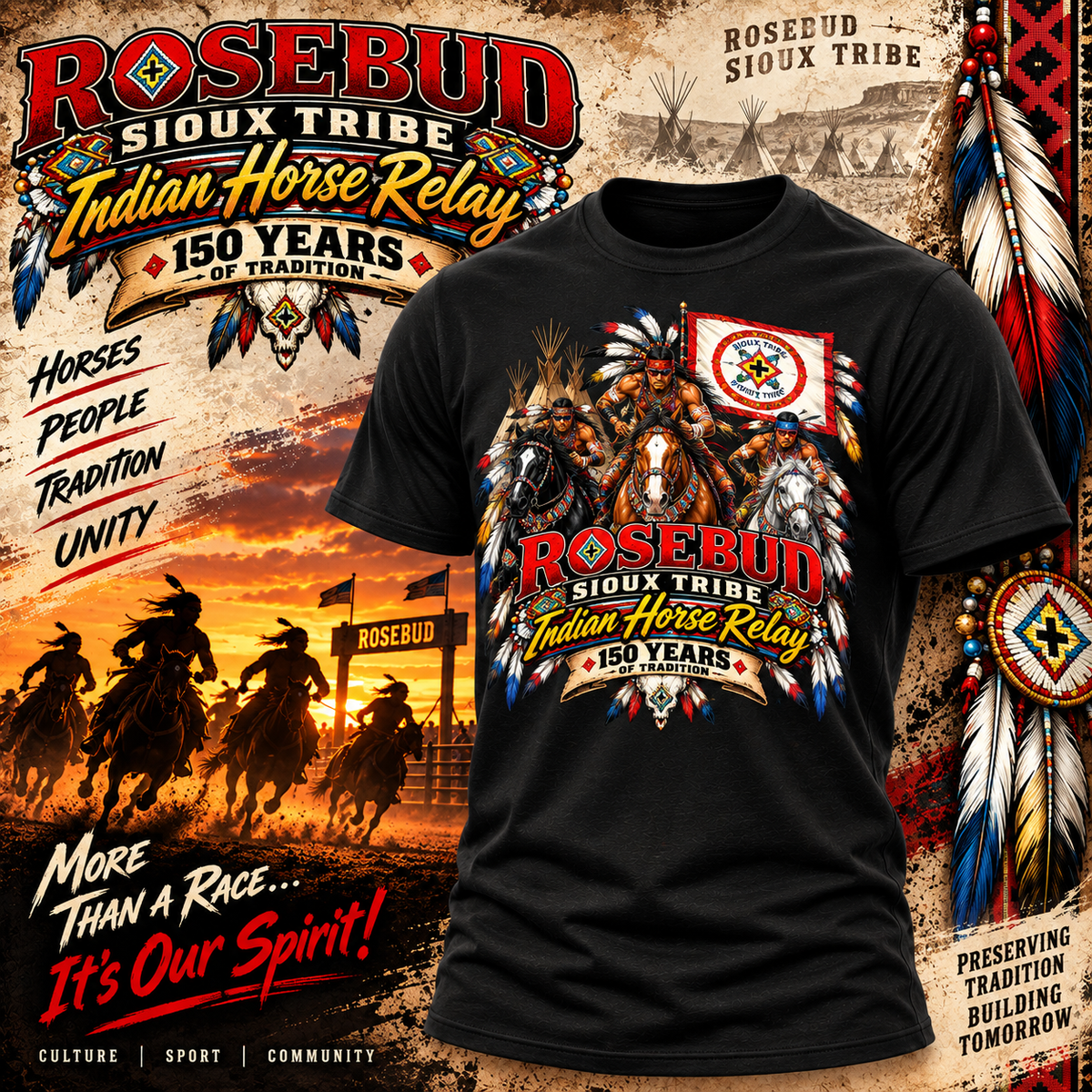 OFFICIAL 150th Year Rosebud Sioux Indian Horse Relay Tee